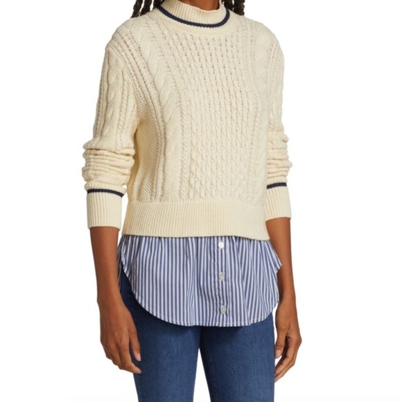Veronica Beard Cream cable Mock layered sweater, XS, GD1080 - Picture 4 of 9